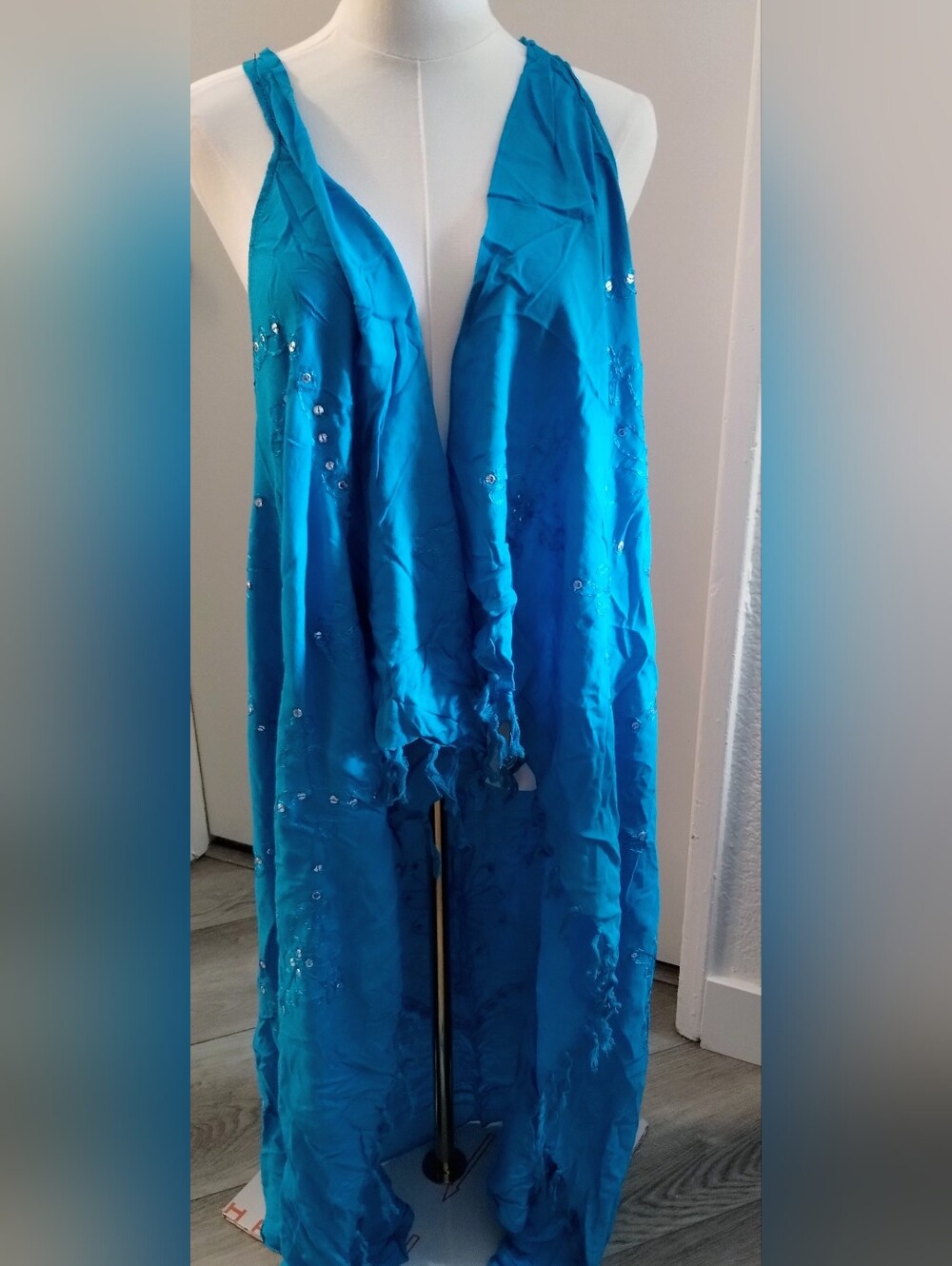 Embellished Teal Blue Scarf/Shawl Bathing Suit Cover Up